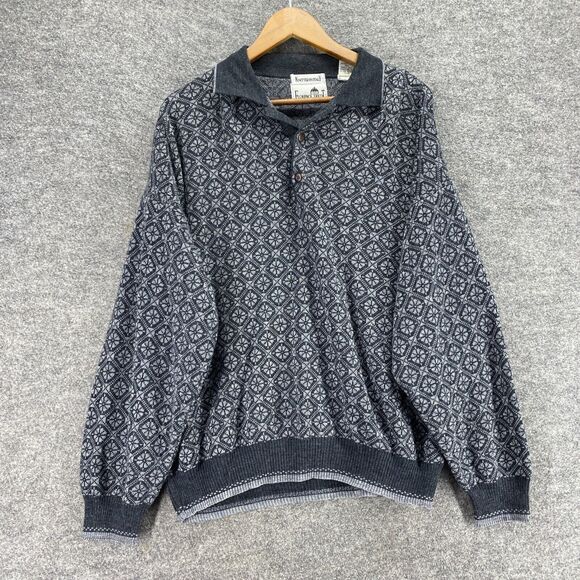 Florence Tricot Other - Florence Tricot Sweater Pullover Men XL Gray Geometric Knit Wool Collared Button